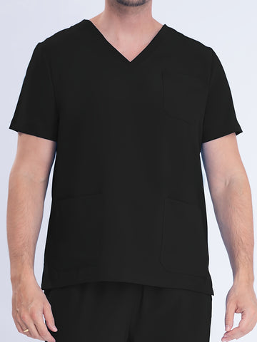 SAASHI Men's Black V-neck Short Sleeve Uniform Shirt, Basic Style, Breathable