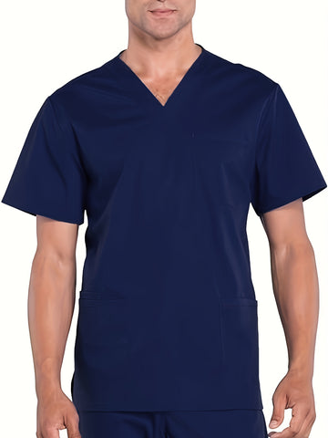 SAASHI Men's Navy Blue Solid V-neck Nursing Workwear T-shirt for Work Day