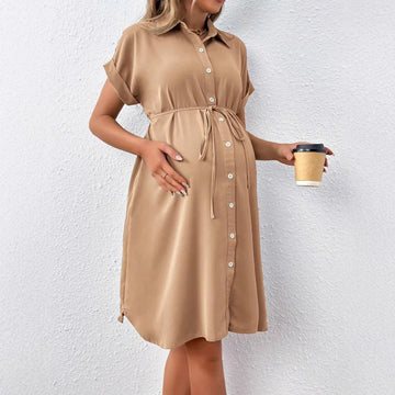 Saashi Women's Striped Maternity Dress, a Casual Button-Down for Pregnancy & Photoshoots
