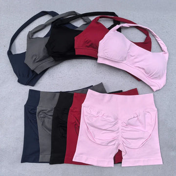 Saashi Women's Gym Set Scrunch Shorts Halter Sports Bra Fitness Top Yoga Sportswear Outfits