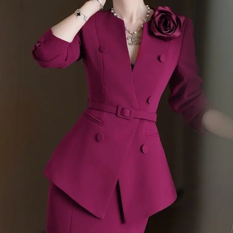 Saashi European Style Slim Fit Jacket with Fishtail Skirt Elegant Two-Piece Set for Women