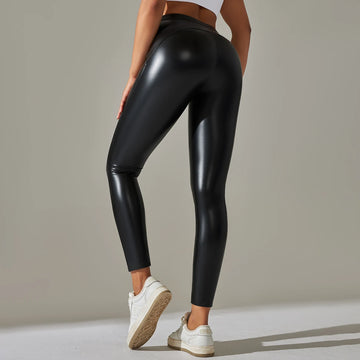 Saashi Women’s Black High-Waist PU Leather Leggings – Thick, Stretchy, Sexy Style Pants