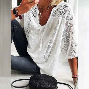 Saashi Plus Size 3/4 Sleeve Cotton Tunic Top for Women L–5XL Solid Casual Loose Fit