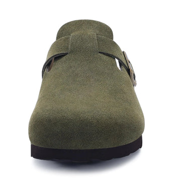 Saashi Unisex Genuine Suede Buckle Clogs with Arch Support and Cork Footbed