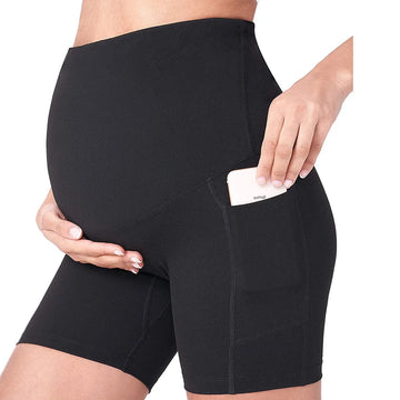 Saashi Women's Maternity Yoga Shorts, Over-the-Belly Workout & Running Shorts with Pockets