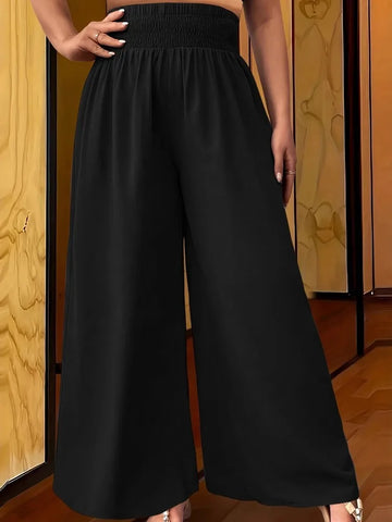 Saashi Plus Size Elastic High Waist Flare Pants for Women – Printed Velour Office Trousers