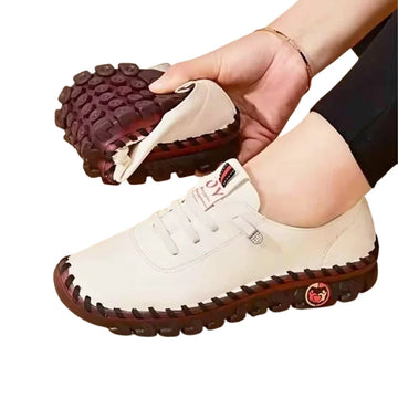 Saashi Women's Comfortable Casual Sneakers, Leather Lace-Up Flats for Moms