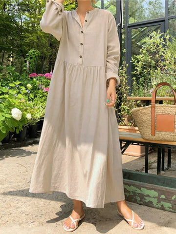 Saashi Cotton Bohemian Maxi Shirt Dress for Women Long Sleeve Oversized Casual Robe Style