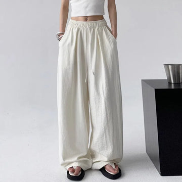 Saashi Baggy Wide Leg Sweatpants for Women High Waisted Ice Silk Casual Trousers