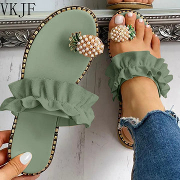 Saashi Women's Bohemian Pineapple & Pearl Flat Sandals, Plus Size for the Beach
