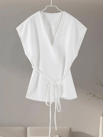 Saashi Women’s Elegant Solid Vests V Neck Sleeveless Lace-Up Casual Fashion Tops