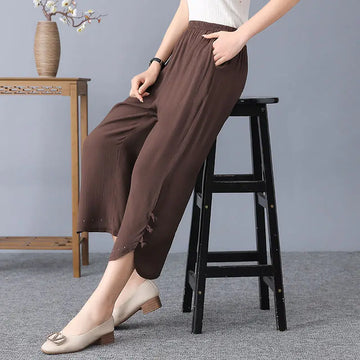 Saashi Lightweight High Waist Cropped Harem Pants for Women Elastic Loose Fit Summer Trousers