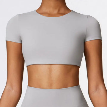 Saashi Women's Round-Neck Crop Top: Short Sleeve Push-Up for Yoga and Workouts