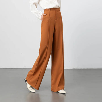 Saashi Large-Size Women’s Wide-Leg High-Waisted Slimming Straight Pants – Gray Casual Suit Trousers