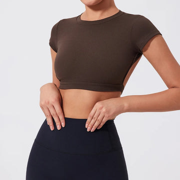 Saashi Women's Quick-Dry Crop Top: Backless Yoga and Gym Workout Shirt