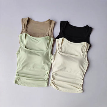 Saashi Women's Square-Collar Sports Vest: Built-In Bra for Running, Yoga, and Pilates