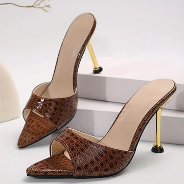 Saashi Crocodile Texture High Heel Stilettos with Pointy Peep Toe for Parties & Events