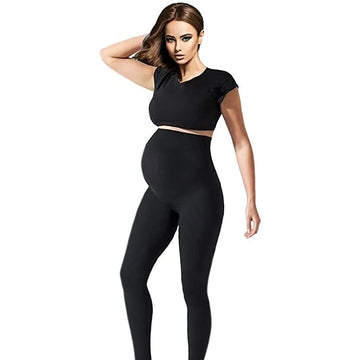 Saashi Women's Slim Maternity Leggings, a Soft Adjustable Waist with Built-in Safety Pants