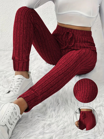 Saashi Knitted Slim Fit Straight Leg Pants for Women with Tapered Design and Comfortable Waistband