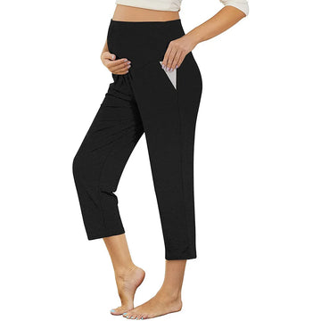 Saashi Maternity Wide-Leg Yoga Capris with a Stretch Over-the-Belly Fit and Pockets