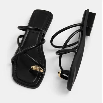 Saashi Women's Stylish Cross-Strap Slide Sandals, a Comfortable Lightweight Toe-Loop Beach Shoe