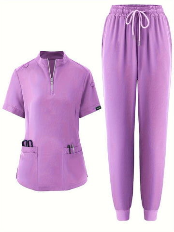 SAASHI Light Purple Men's Workwear Set - V-Neck Top & Pants Combo