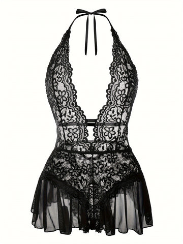 Saashi Women's Crotchless Lingerie Sexy Floral Lace Teddy Bodysuit
