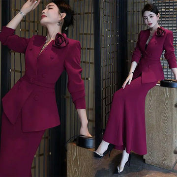 Saashi European Style Slim Fit Jacket with Fishtail Skirt Elegant Two-Piece Set for Women