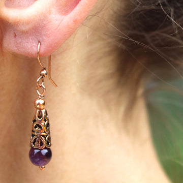 Saashi Copper Amethyst Earrings - Handmade Vintage Cone Beads