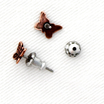 Saashi Copper Butterfly Stud Earrings - Hypoallergenic, Tiny Posts