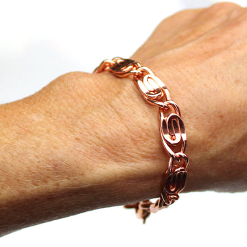 Saashi Solid Copper Celtic Scroll Chain Bracelet - Heavy, 7.25mm, for Men and Women