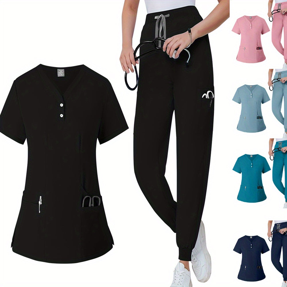 SAASHI Black Men's Summer Workwear Set - V-Neck Top & Pants Outfit