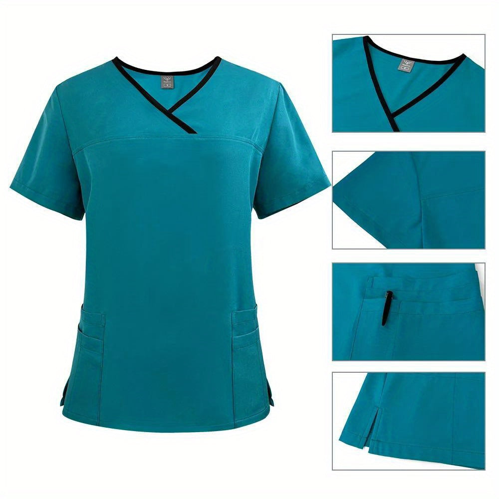 SAASHI Professional Lake Blue V-neck Medical Scrub Set - Breathable, Unisex, Available in Sizes