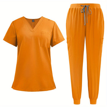 SAASHI Unisex Yellow V-Neck Scrub Set - Stretchy Medical Workwear with Drawstring