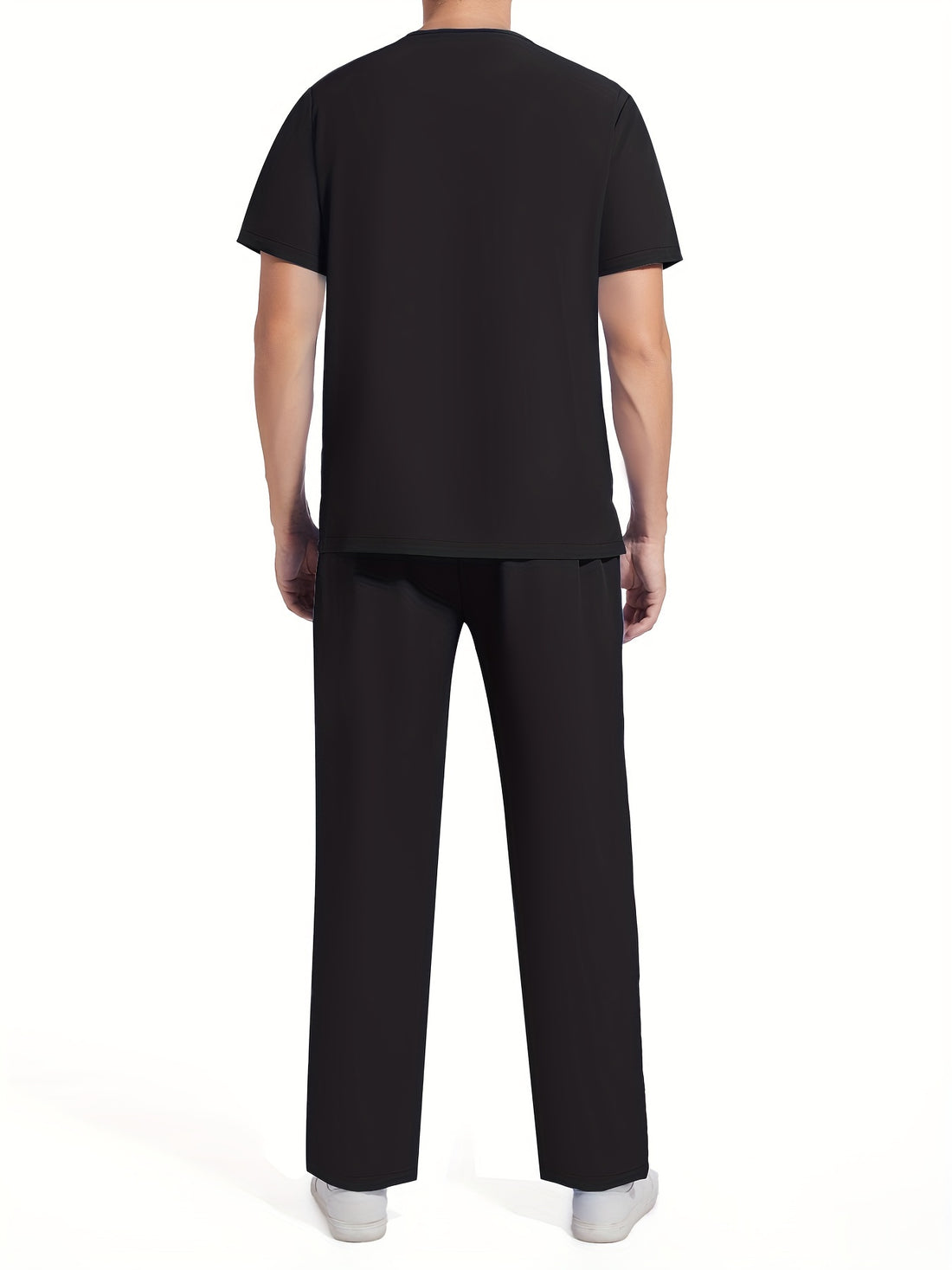 SAASHI Black Men's Summer Workwear Set - V-Neck Top & Pants Outfit