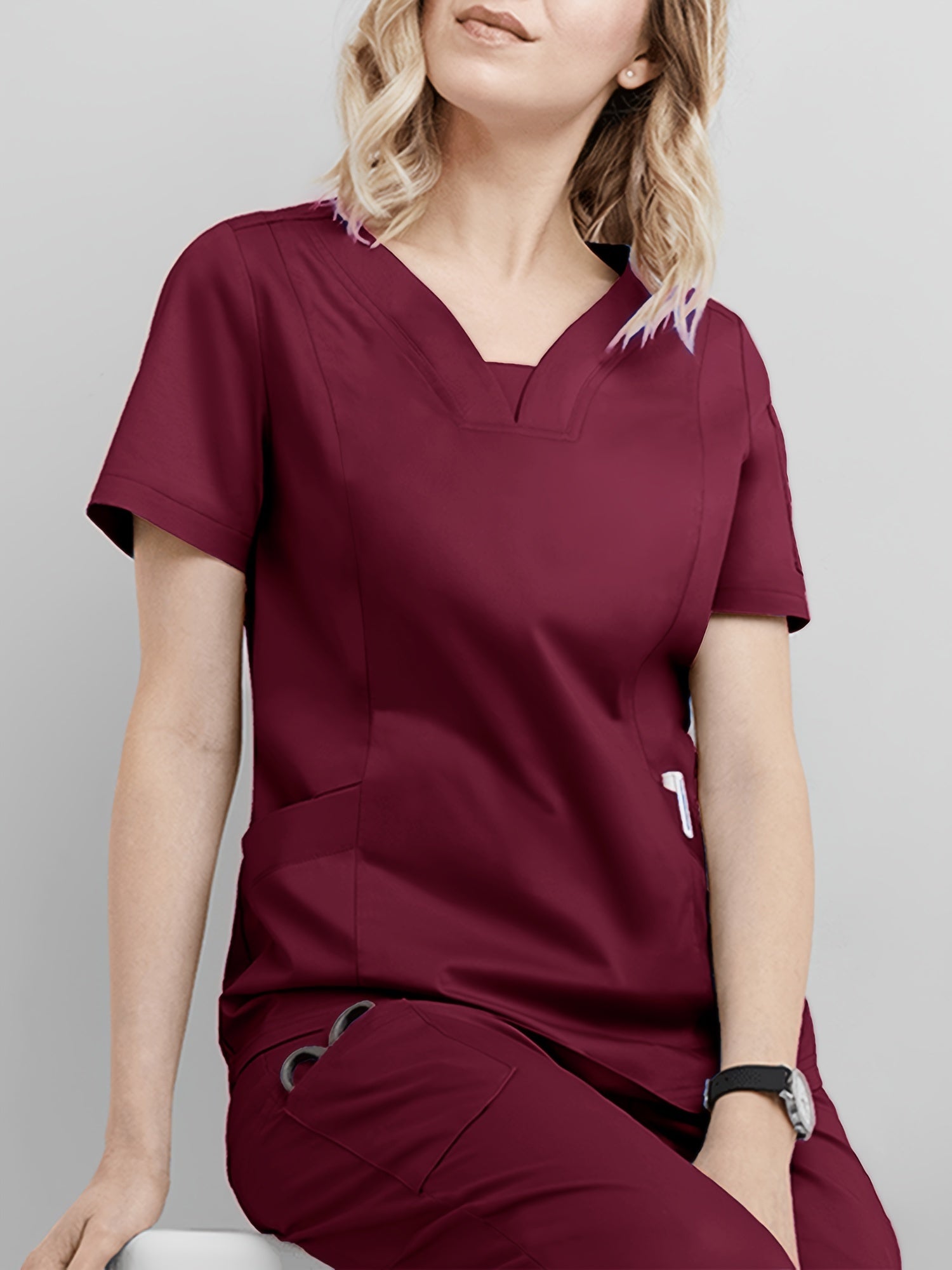 SAASHI Nurse Burgundy Workwear Set - Crew Neck Scrub Top & Pants