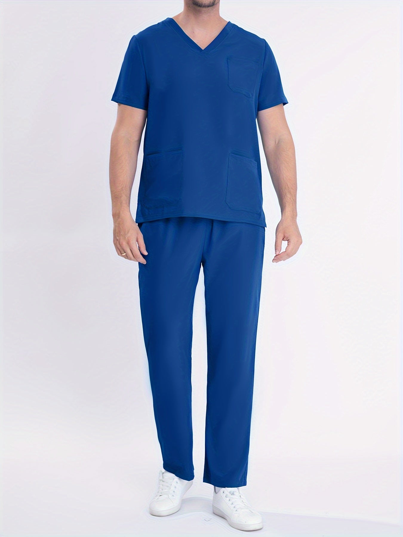 SAASHI Men's Royal Blue Workwear Set - V-neck Shirt & Pants Combo