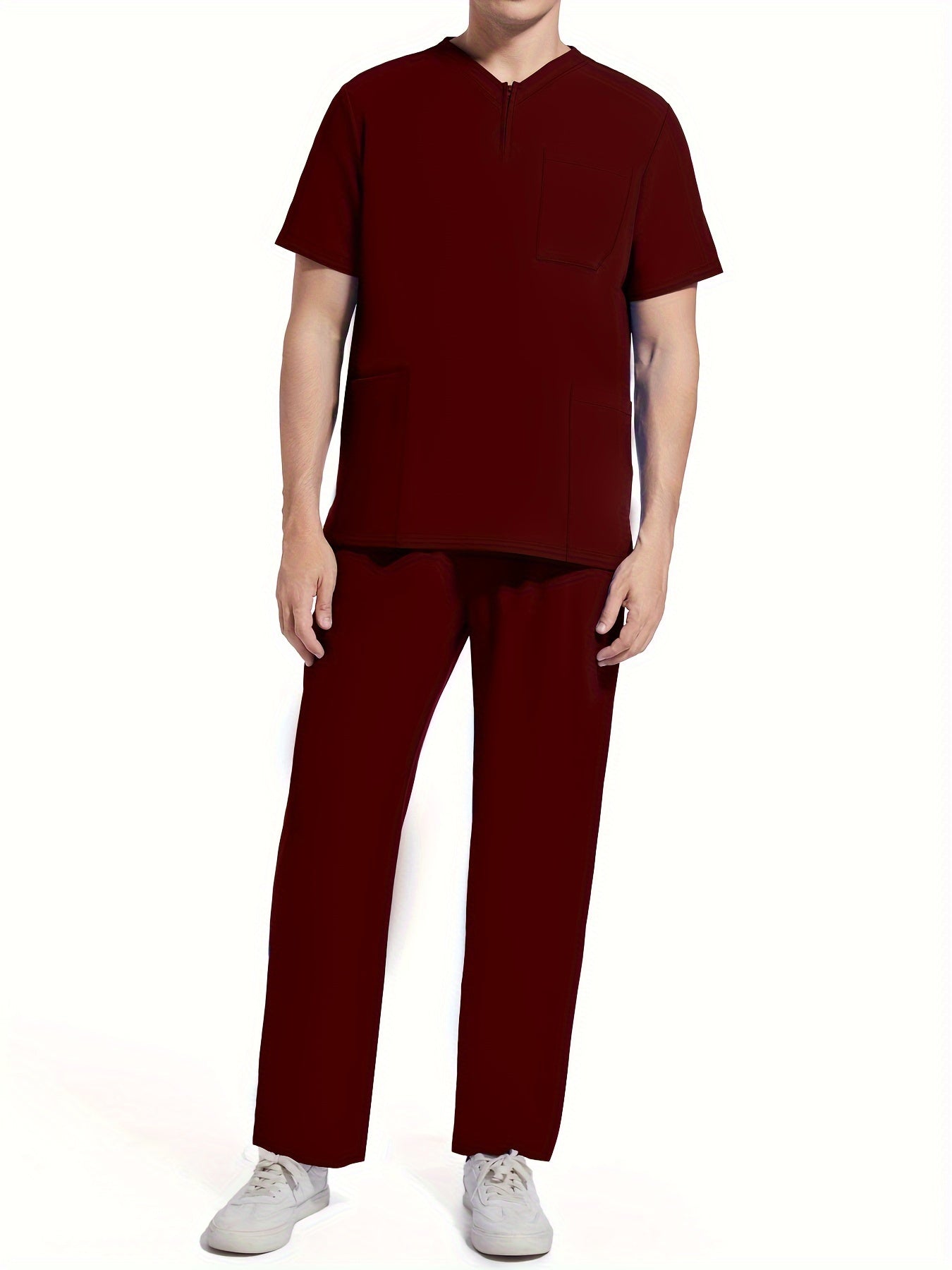 SAASHI Burgundy Men's Summer Workwear Set - V-Neck Top & Pants Outfit