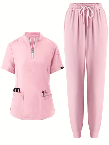 SAASHI Pink Men's Workwear Set - V-Neck Top & Pants Combo