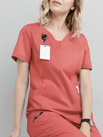 SAASHI Two-Piece Pink Uniform Set - V Neck, Pockets, Micro Elastic Fabric