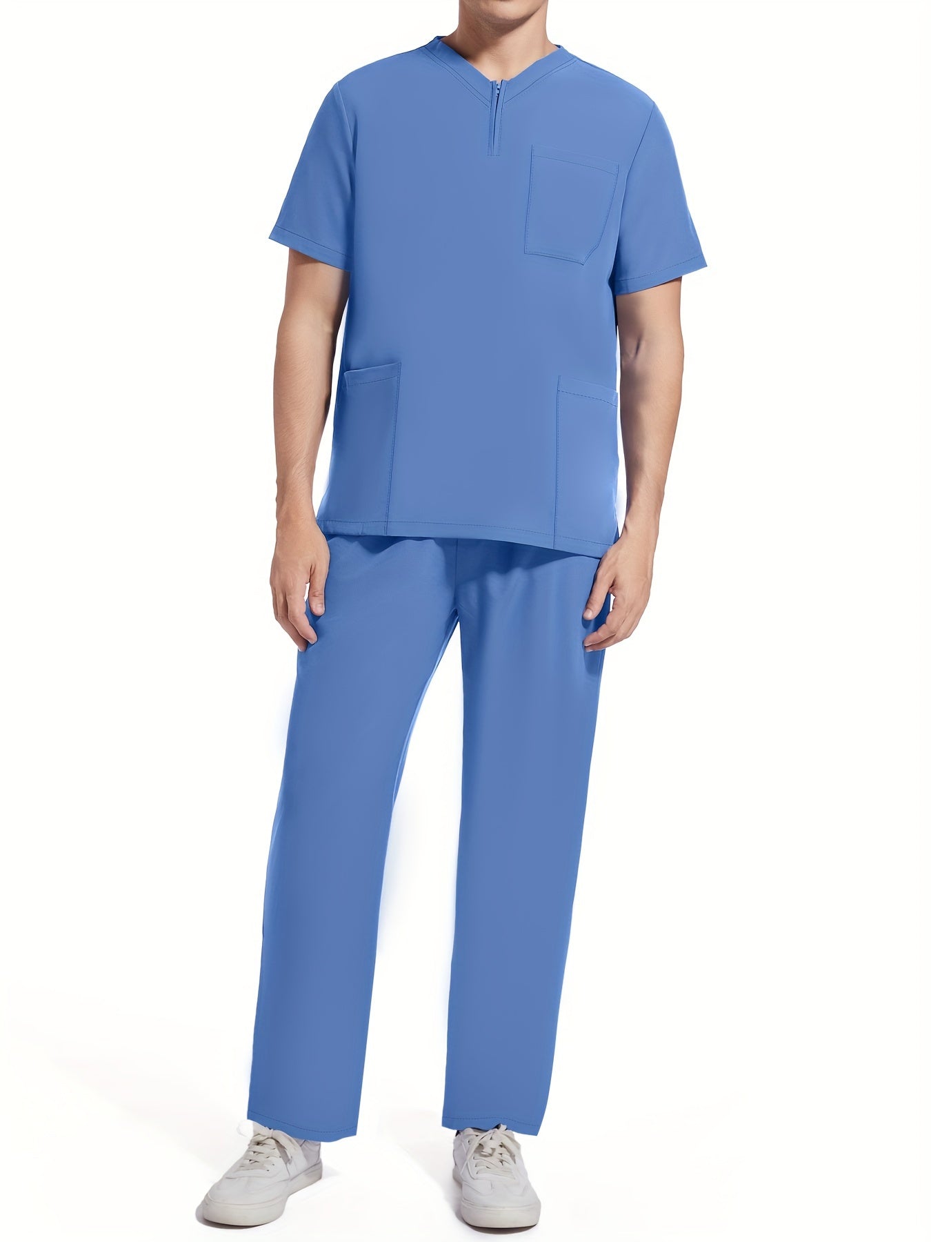 SAASHI Sky Blue Men's Summer Workwear Set - V-Neck Top & Pants Outfit