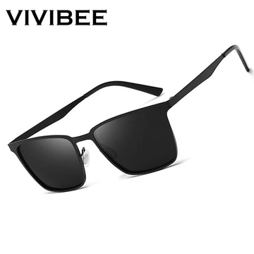Saashi VIVIBEE Classic Rectangle Polarized Sunglasses Men Matte Black UV400 Fashion Square.