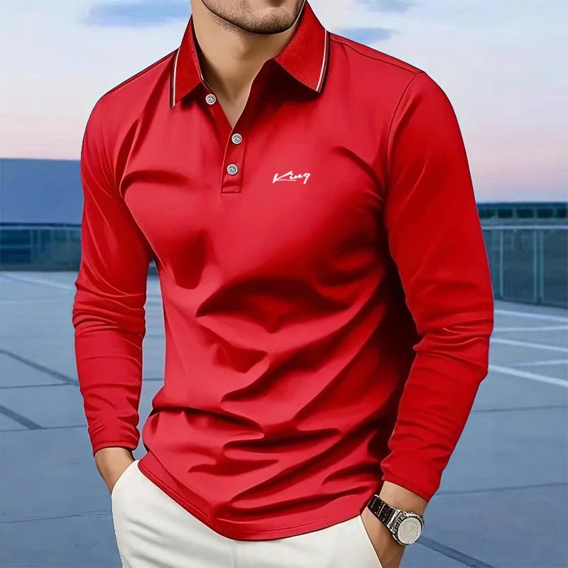 Saashi Men's Rugby Long Sleeve Polo Shirts Collar Business Casual Formal Top.