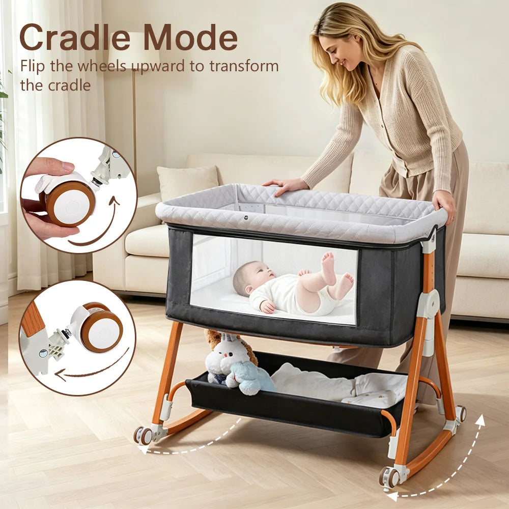 Saashi Premium Bedside Baby Bassinet with Storage Basket