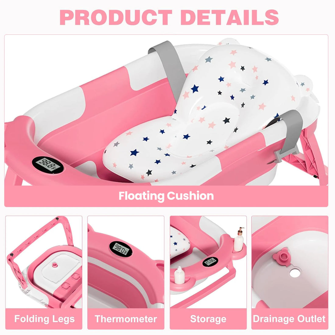 Saashi Foldable Baby Bathtub Set with Temperature Display