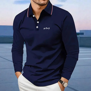 Saashi Men's Rugby Long Sleeve Polo Shirts Collar Business Casual Formal Top.
