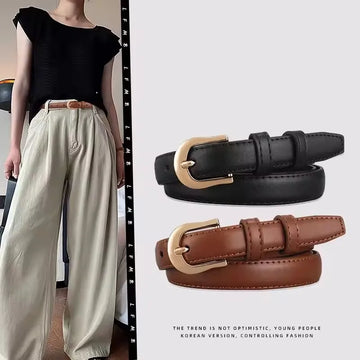 Saashi Women's Summer Brown Fine Matching Western Pants Simple Versatile Designer Belt.