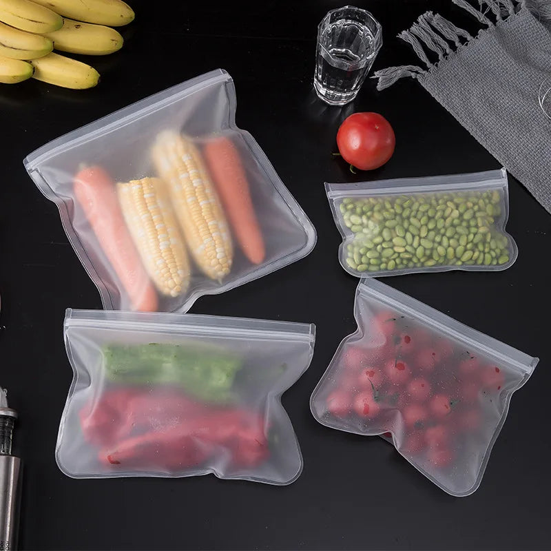 Saashi Silicone Food Storage Containers Reusable Bags Lunch Stand Up Zip Shut.