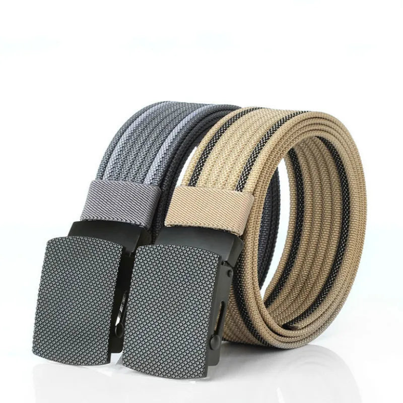 Saashi 3.8cm Outdoor Nylon Belt Black Alloy Automatic Buckle Striped Men Sports.