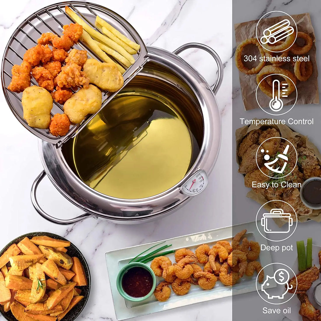 Saashi Japanese Tempura Frying Pot with Thermometer